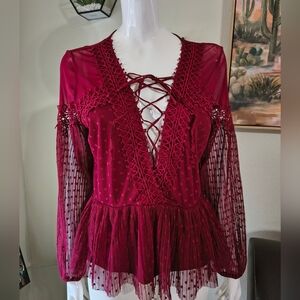 BKE Burgundy Lace-Up Blouse